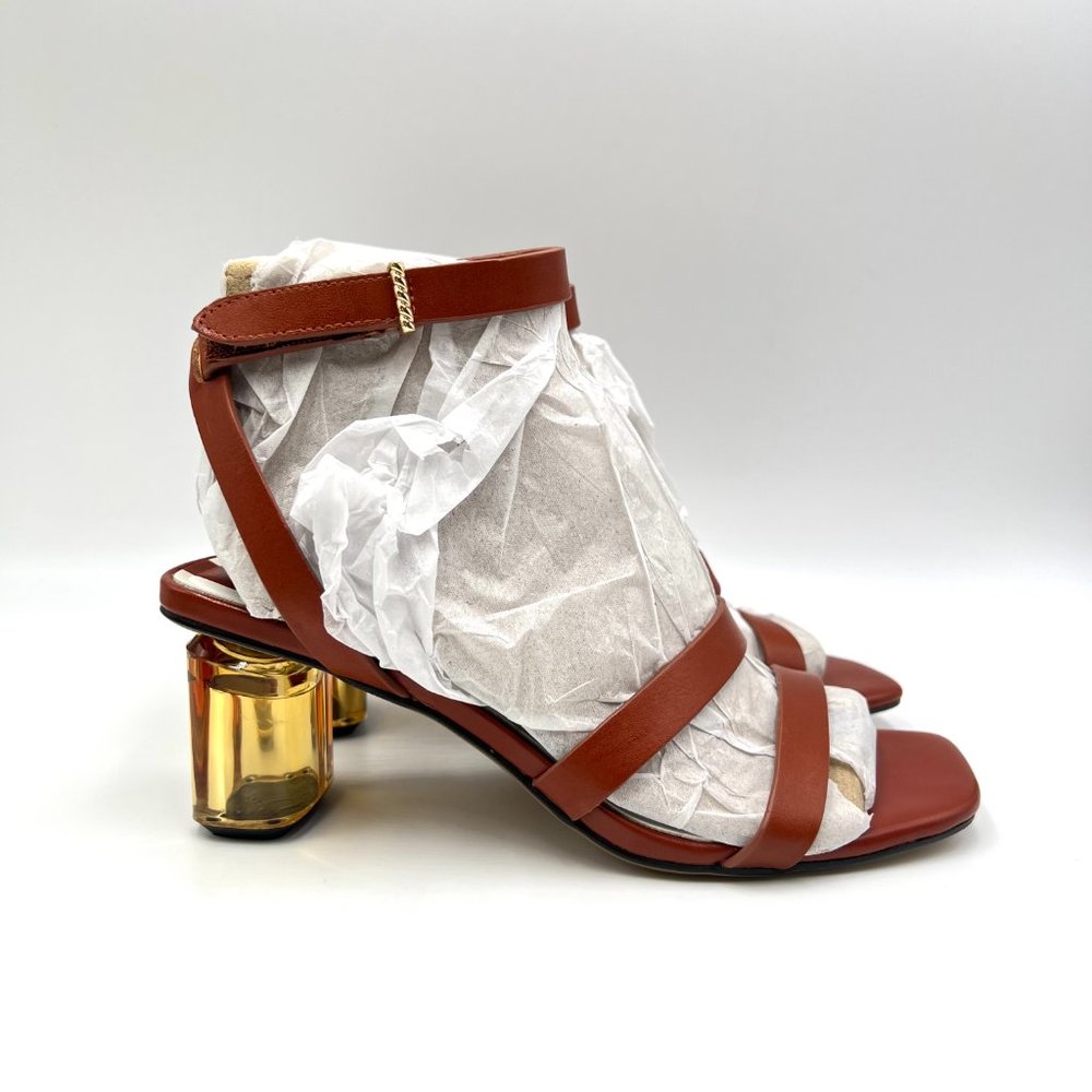 Franco Sarto Size 6.5 Rust Orange Brown Leather Strappy Sandals Heels Shoes
